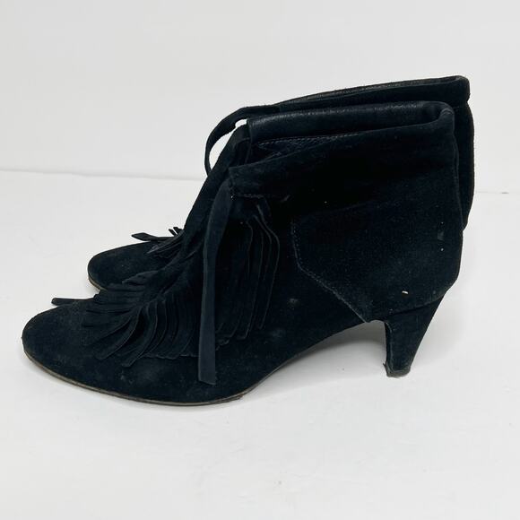 MAJE Fringed Heeled Ankle Bootie Boots Leather Suede Black Womens Size US 8 EU39 - Picture 5 of 10